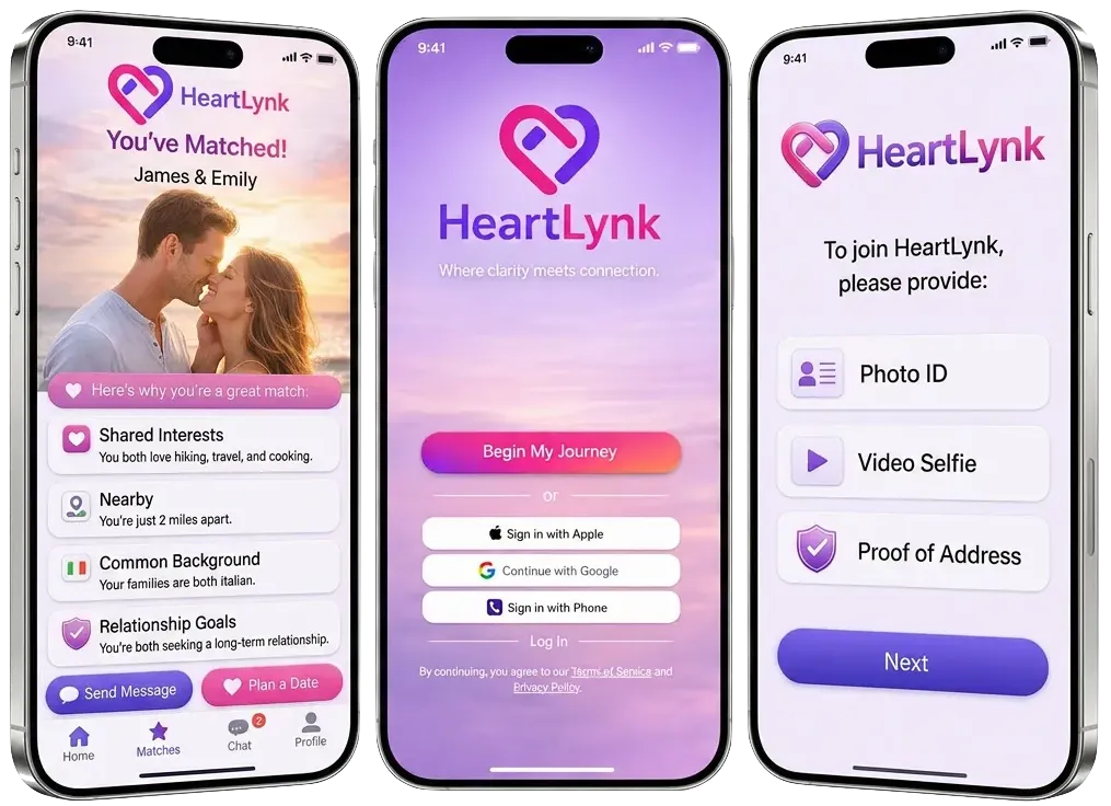 A preview of the HeartLynk app screens